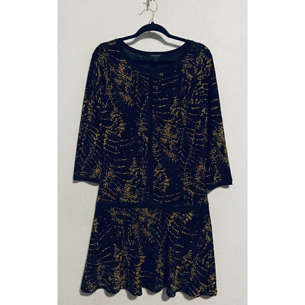 Eva Varro Dress Womens Medium Black Yellow Textured Knit Stretchy Boho Career